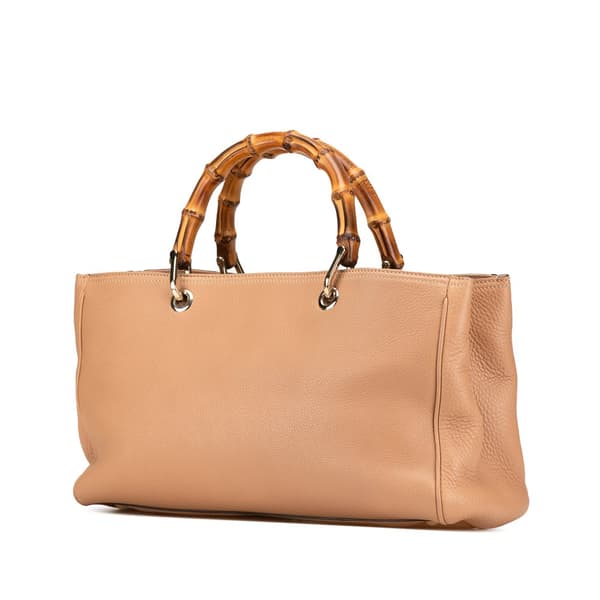 Pre-owned Gucci Medium Calfskin Bamboo Shopper Satchel Brown