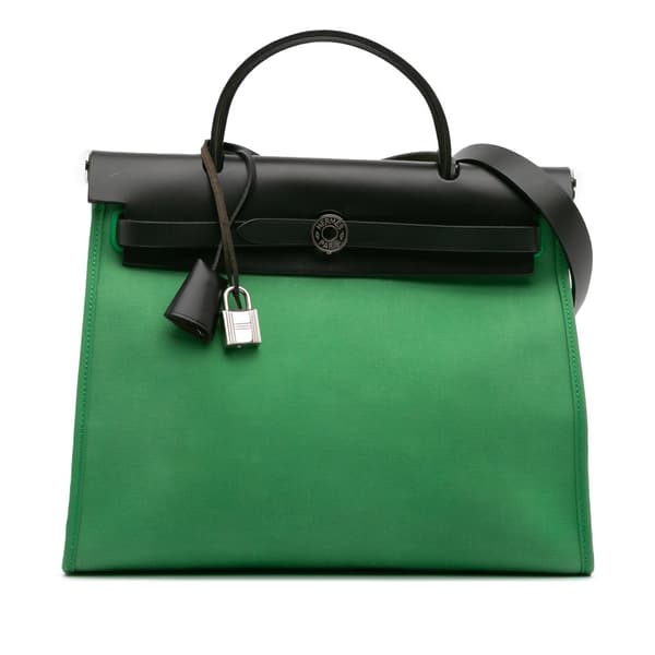 Pre-owned Hermès Toile Herbag Zip 31 Green