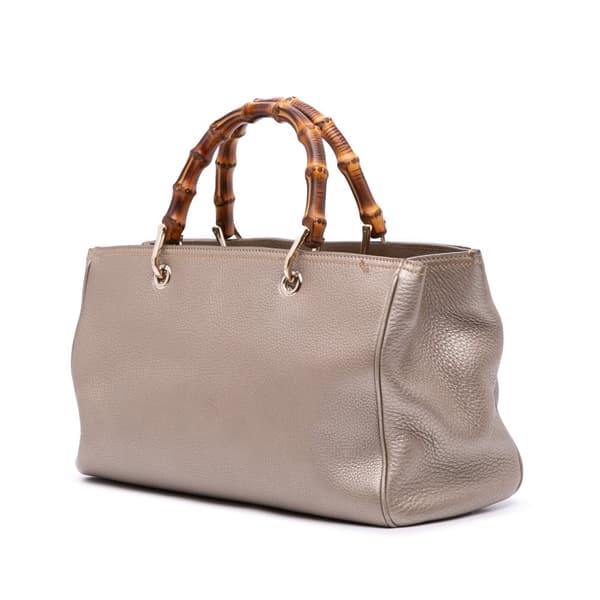Pre-owned Gucci Medium Calfskin Bamboo Shopper Satchel Gold