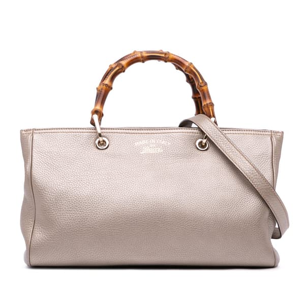 Pre-owned Gucci Medium Calfskin Bamboo Shopper Satchel Gold