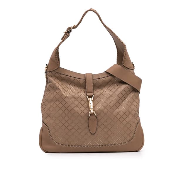 Pre-owned Gucci Medium Diamante Perforated Calfskin New Jackie Satchel Brown