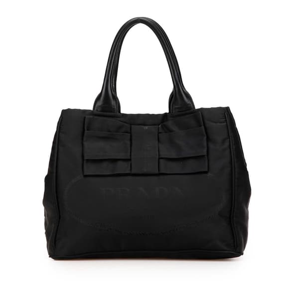 Pre-owned Prada Tessuto Canapa Logo Bow Satchel Black