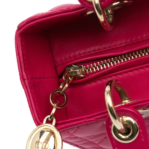 Pre-owned Dior Medium Lambskin Cannage Lady Dior Pink