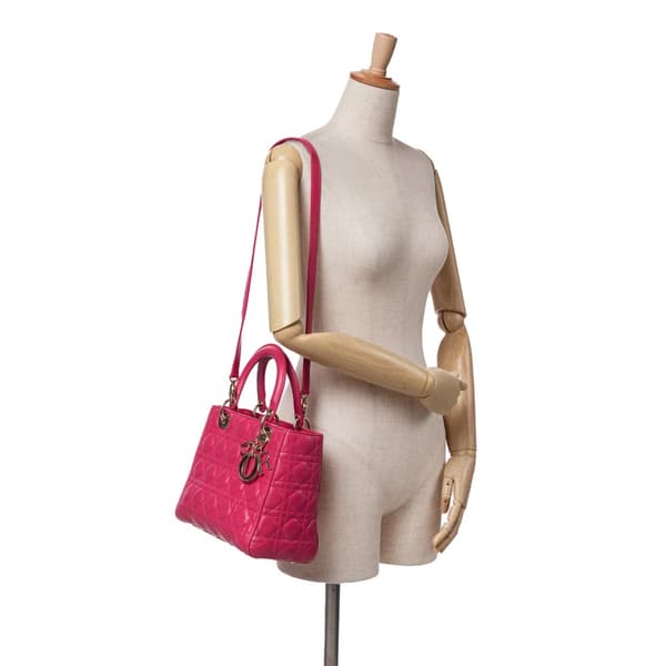 Pre-owned Dior Medium Lambskin Cannage Lady Dior Pink