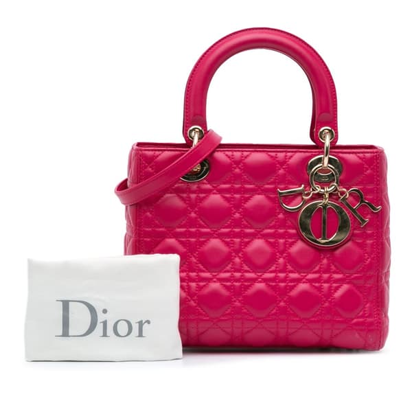 Pre-owned Dior Medium Lambskin Cannage Lady Dior Pink