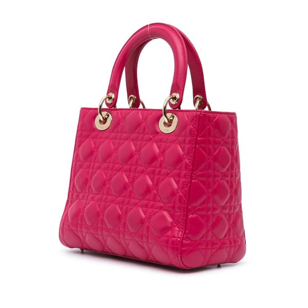 Pre-owned Dior Medium Lambskin Cannage Lady Dior Pink