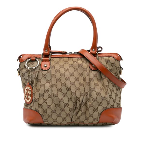 Pre-owned Gucci GG Canvas Sukey Satchel Brown