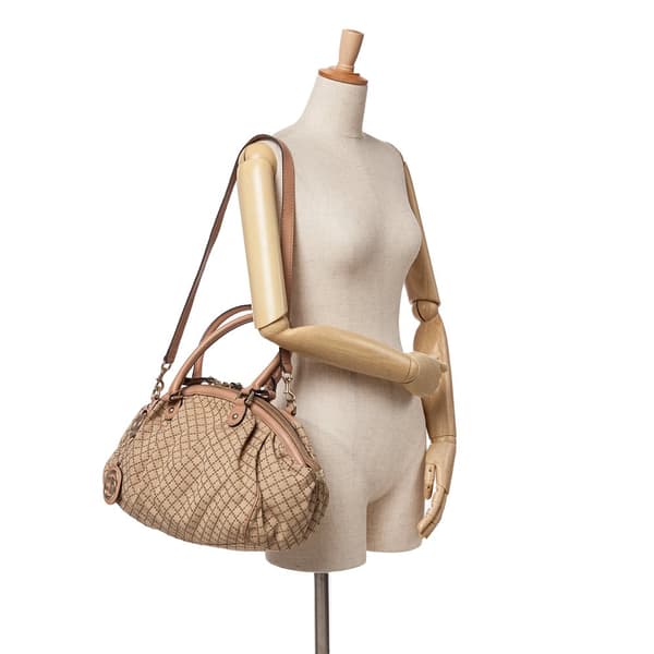 Pre-owned Gucci Diamante Canvas Sukey Satchel Brown