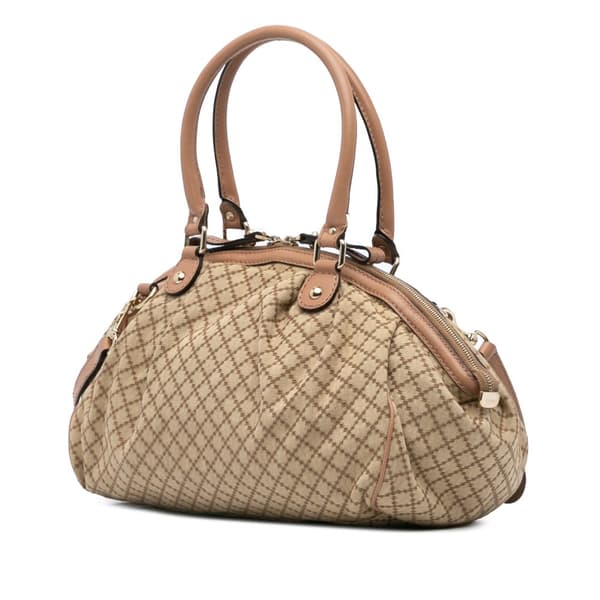 Pre-owned Gucci Diamante Canvas Sukey Satchel Brown