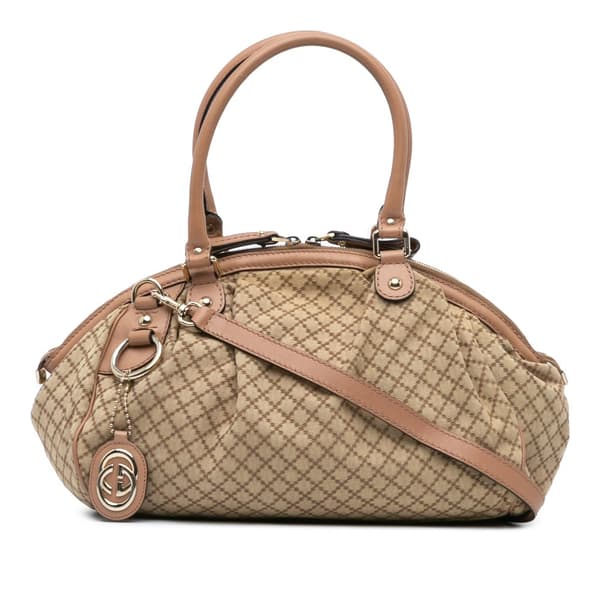 Pre-owned Gucci Diamante Canvas Sukey Satchel Brown