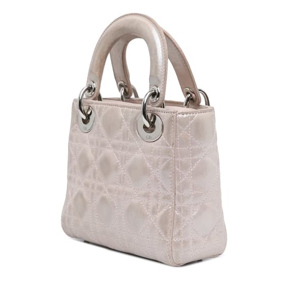 Pre-owned Dior Mini Iridescent Lambskin Cannage Lady Dior Pink