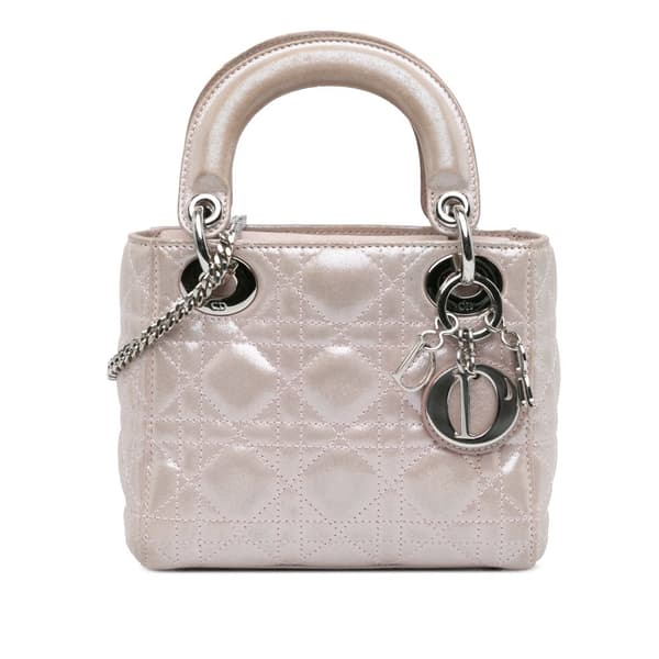 Pre-owned Dior Mini Iridescent Lambskin Cannage Lady Dior Pink