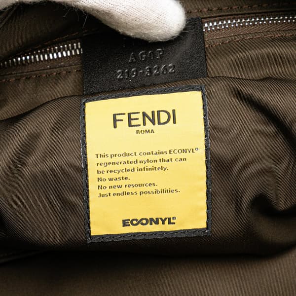 Pre-owned Fendi Large Econyl Nylon Baguette Satchel Brown