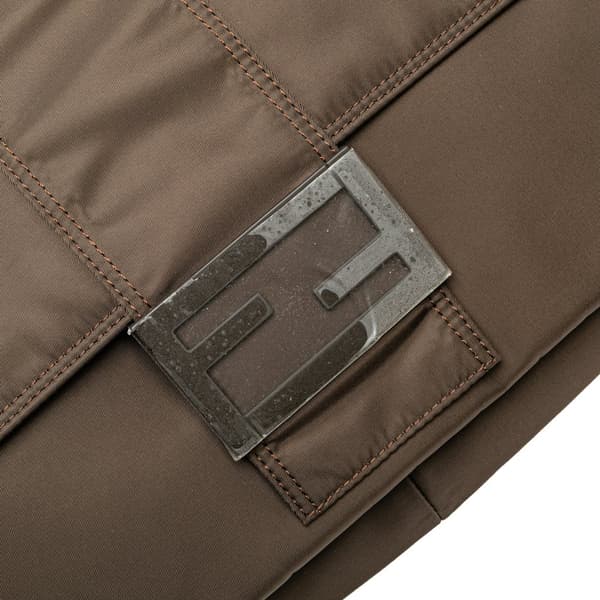 Pre-owned Fendi Large Econyl Nylon Baguette Satchel Brown