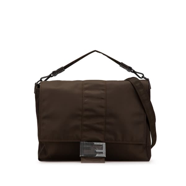 Pre-owned Fendi Large Econyl Nylon Baguette Satchel Brown
