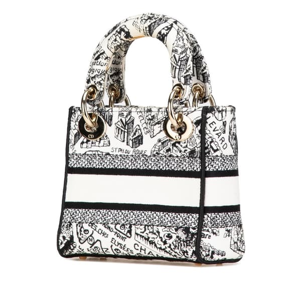 Pre-owned Dior Mini Embroidered Canvas Plan de Paris Lady D Lite White