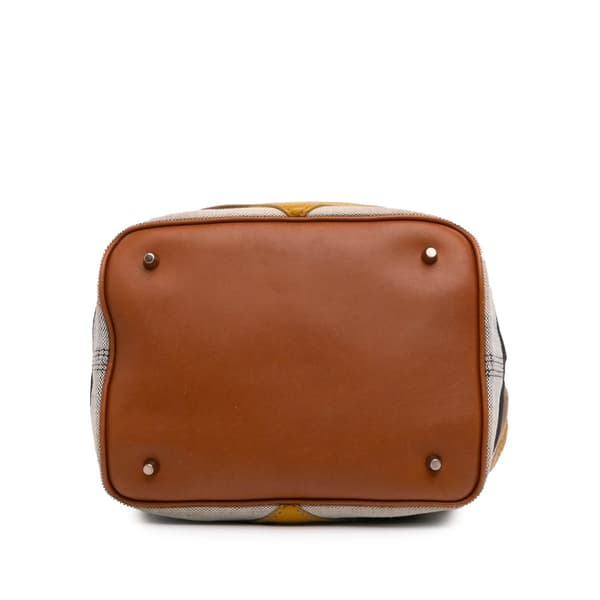 Pre-owned Burberry Medium Mega Check Canvas and Calfskin Chevron Ashby Bucket Brown