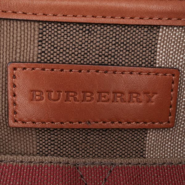 Pre-owned Burberry Medium Mega Check Canvas and Calfskin Chevron Ashby Bucket Brown
