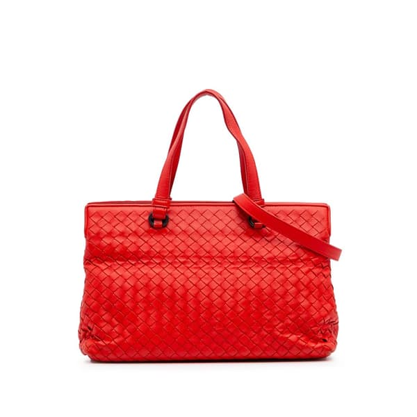 Pre-owned Bottega Veneta Nappa Intrecciato Satchel Red