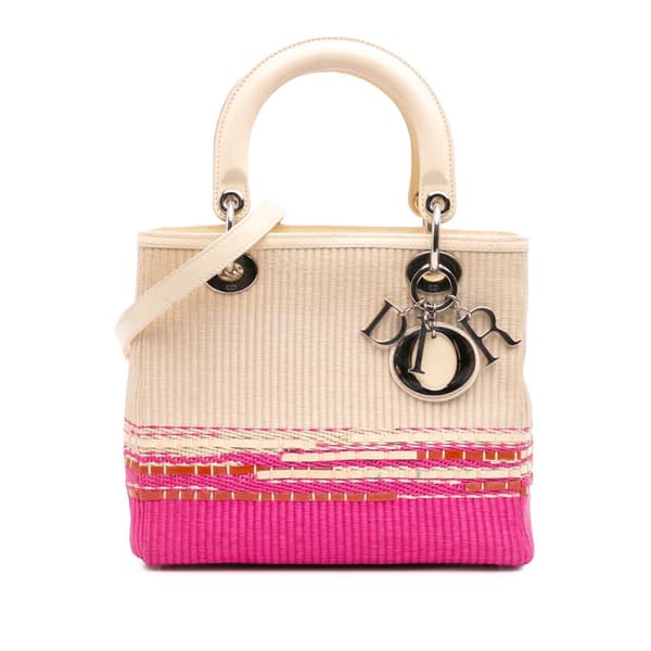 Pre-owned Dior Medium Raffia Lady Dior Brown