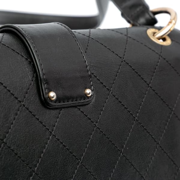 Pre-owned Chanel Quilted Calfskin Double Chain Top Handle Flap Black