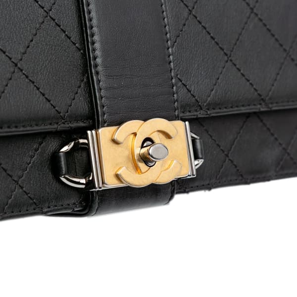 Pre-owned Chanel Quilted Calfskin Double Chain Top Handle Flap Black