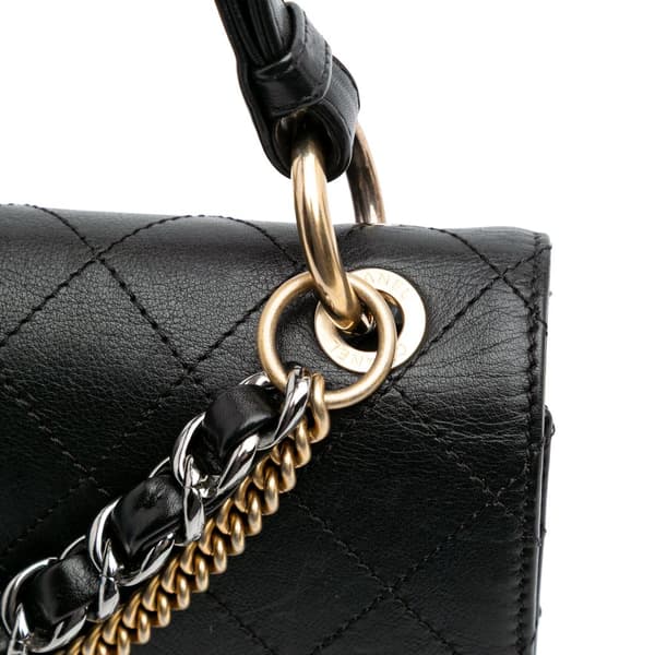 Pre-owned Chanel Quilted Calfskin Double Chain Top Handle Flap Black