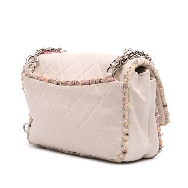 Pre-owned Chanel Quilted Lambskin and Tweed Elegant Trim Flap White