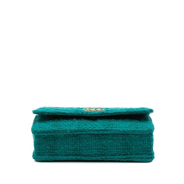 Pre-owned Chanel Tweed 19 Wallet On Chain Green