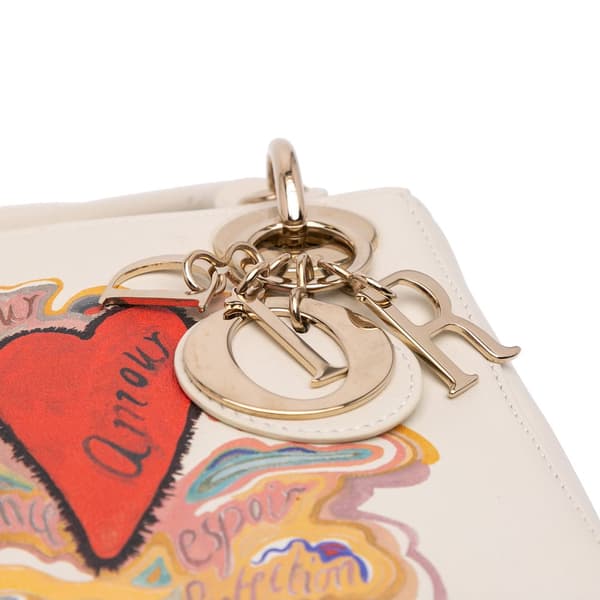 Pre-owned Dior Niki De Saint Phalle Mini Calfskin Dioramour Lady Dior White