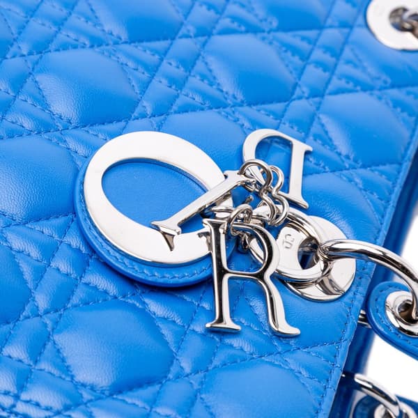 Pre-owned Dior Large Lambskin Cannage Lady Dior Blue