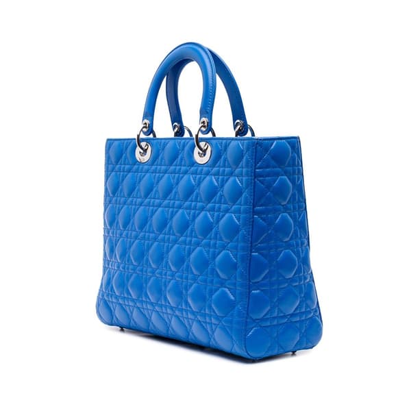 Pre-owned Dior Large Lambskin Cannage Lady Dior Blue