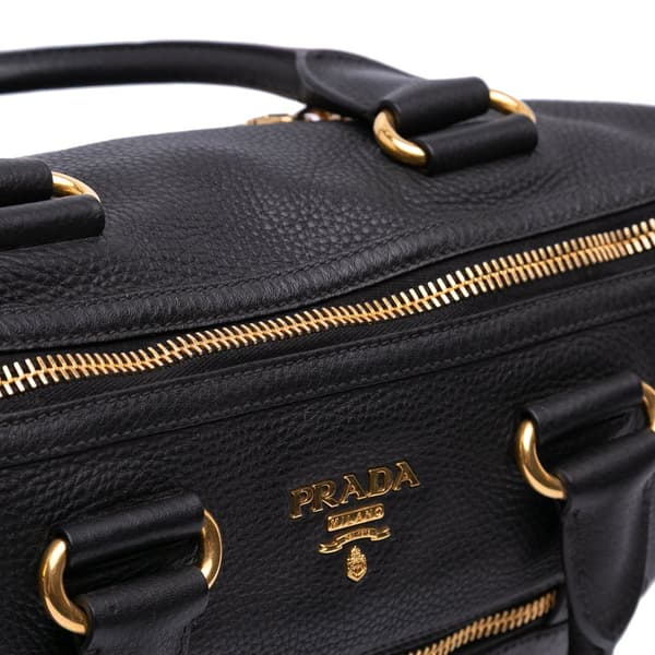 Pre-owned Prada Vitello Daino Zip Top Satchel Black