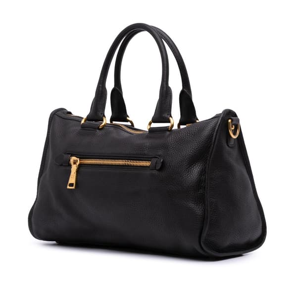 Pre-owned Prada Vitello Daino Zip Top Satchel Black