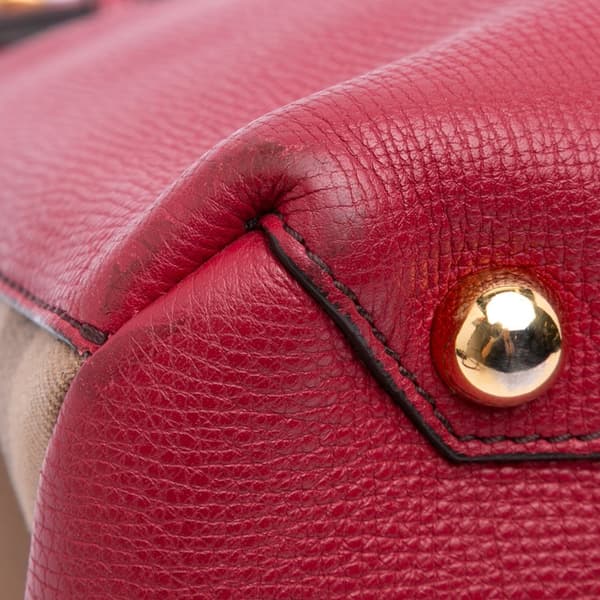 Pre-owned Burberry Medium Leather and House Check Banner Satchel Red