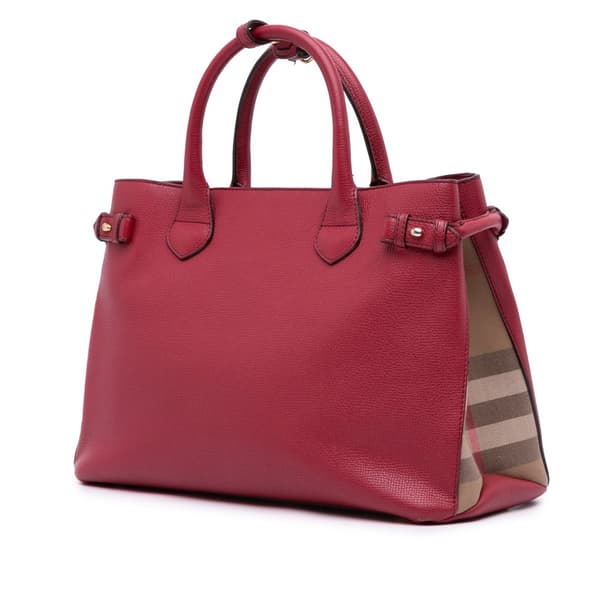 Pre-owned Burberry Medium Leather and House Check Banner Satchel Red