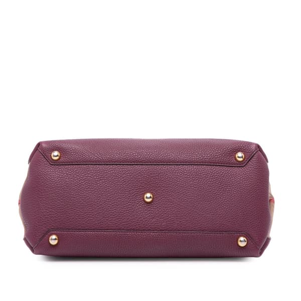 Pre-owned Burberry Medium Leather and House Check Banner Satchel Purple