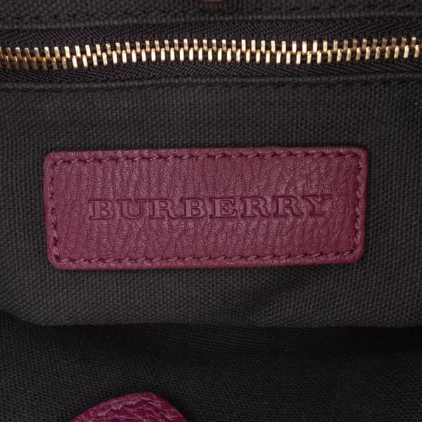 Pre-owned Burberry Medium Leather and House Check Banner Satchel Purple