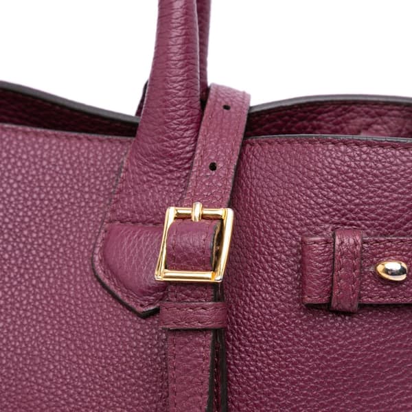 Pre-owned Burberry Medium Leather and House Check Banner Satchel Purple