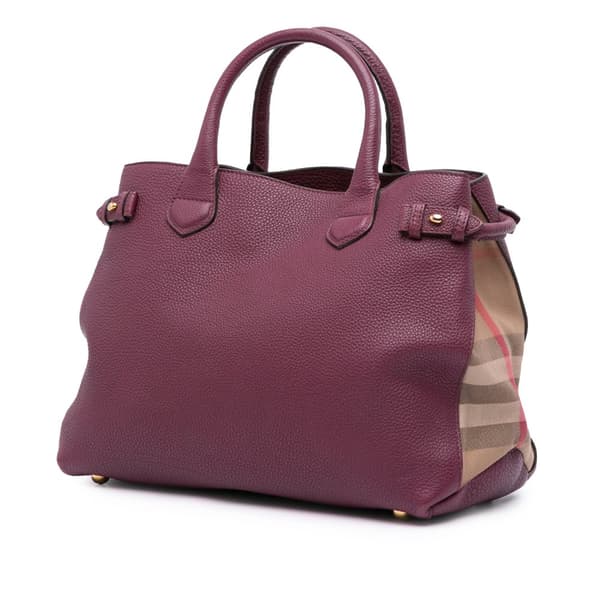 Pre-owned Burberry Medium Leather and House Check Banner Satchel Purple