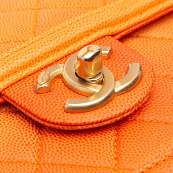 Pre-owned Chanel Small Quilted Caviar Sunset On The Sea Flap Orange
