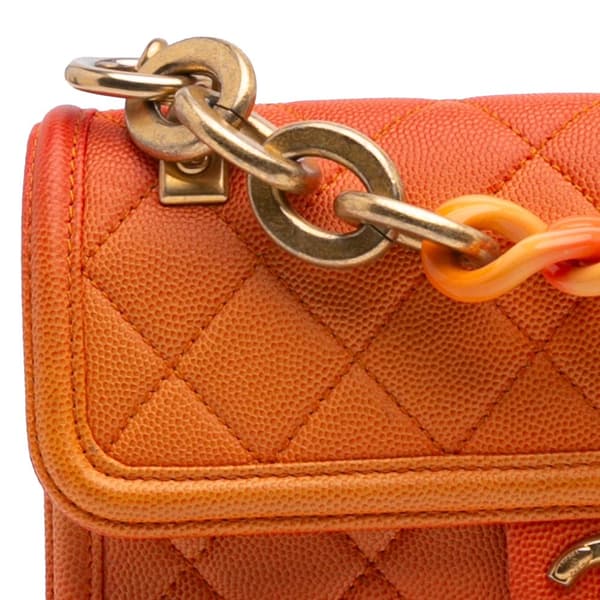 Pre-owned Chanel Small Quilted Caviar Sunset On The Sea Flap Orange