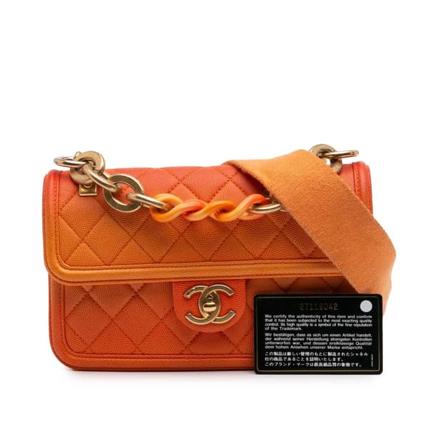 Pre-owned Chanel Small Quilted Caviar Sunset On The Sea Flap Orange