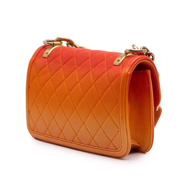 Pre-owned Chanel Small Quilted Caviar Sunset On The Sea Flap Orange