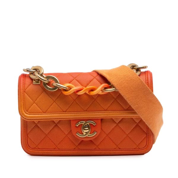 Pre-owned Chanel Small Quilted Caviar Sunset On The Sea Flap Orange