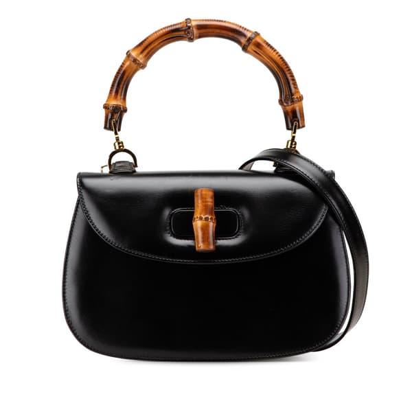 Pre-owned Gucci Calfskin Bamboo Night Black