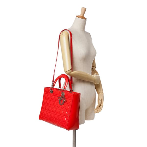 Pre-owned Dior Large Patent Cannage Lady Dior Red