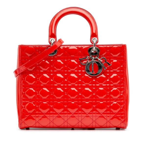Pre-owned Dior Large Patent Cannage Lady Dior Red