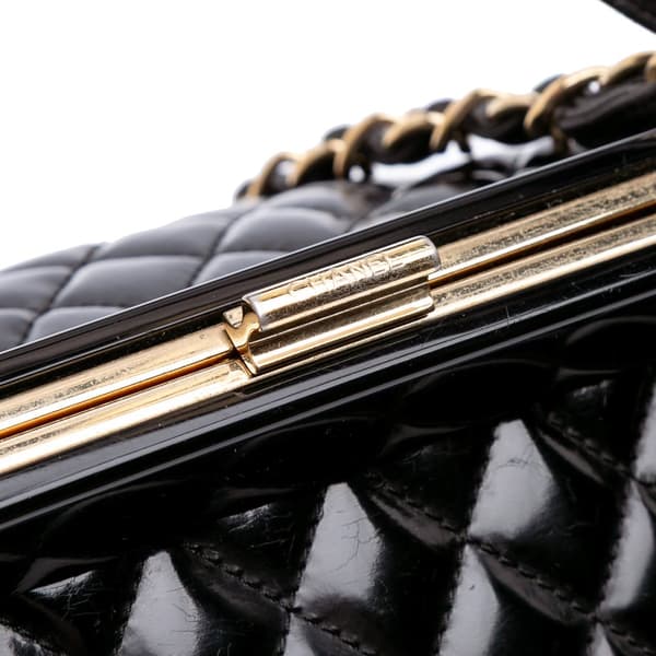 Pre-owned Chanel Small Quilted Glazed Calfskin Mademoiselle Frame Top Handle Bag Black