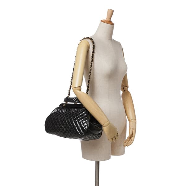 Pre-owned Chanel Small Quilted Glazed Calfskin Mademoiselle Frame Top Handle Bag Black